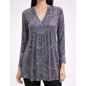 Winter Silks Y2K Babydoll Top L Purple Paisley Silk Blend Feminine Boho Blouse